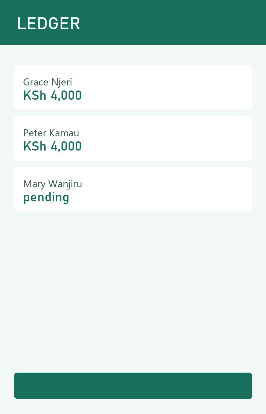 The member ledger, listing who has paid