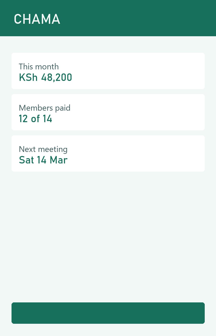 The Chama summary screen showing this month's total